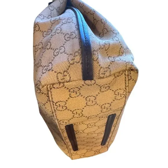 Auth. Vintage Gucci Tan GG Canvas Tote Shoulder Bag